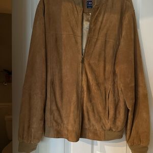 Brown, suede leather jacket.